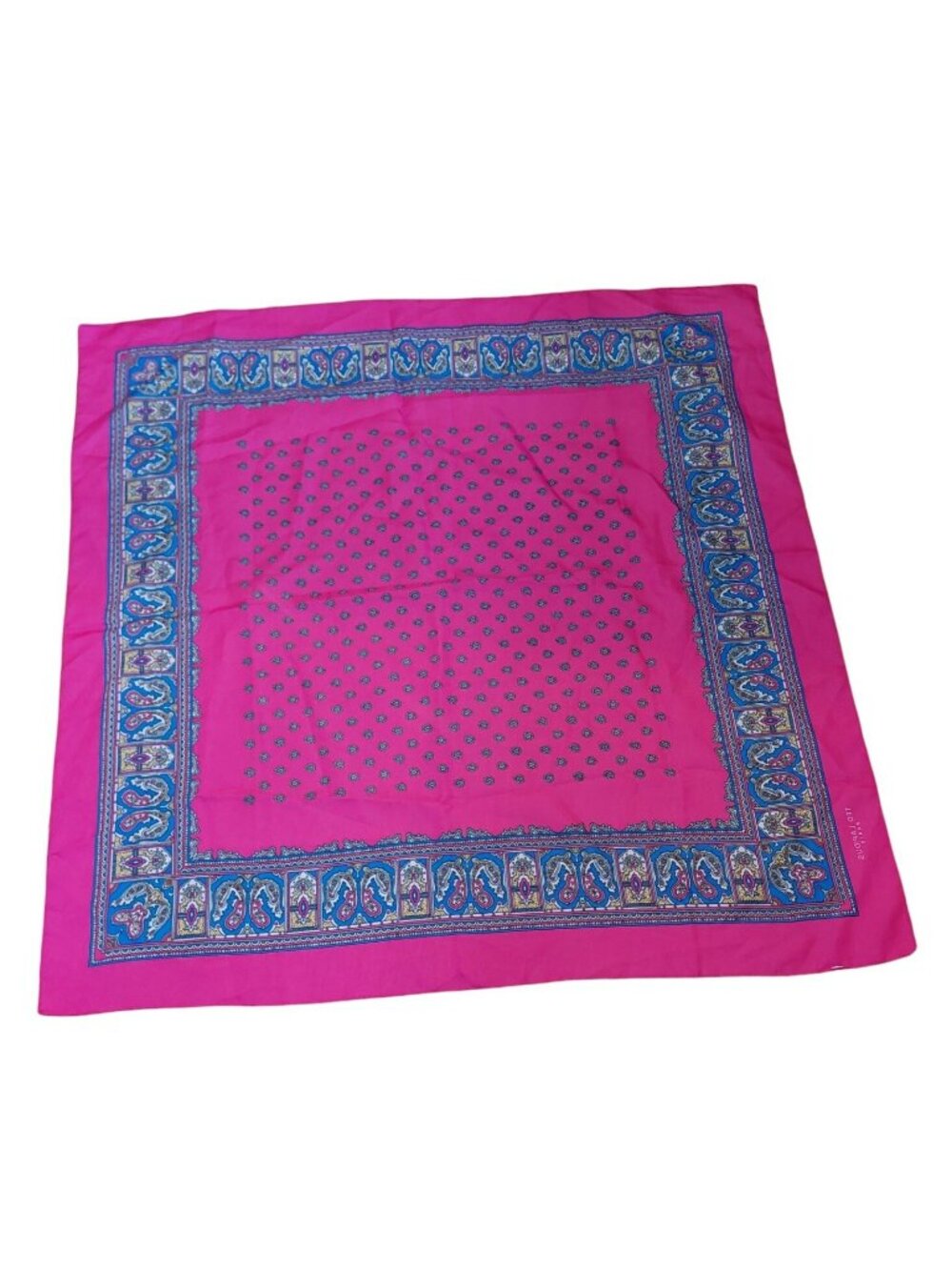 Ted Lapidus Pink Blue Medallion Paisley Polyester Scarf 31” Square